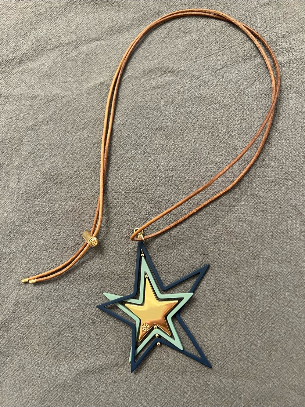 Tory Burch Star Pendant Necklace - Gold, Blue & Mint. Never worn.